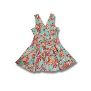 Haute Monde Aqua Floral Swing Dress Easter Spring XL